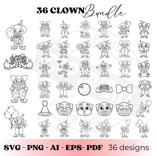 Clown SVG Bundle 36 Designs | Circus Clown Line Art | Carnival Clown Clipart for Cricut Silhouette - Etsy