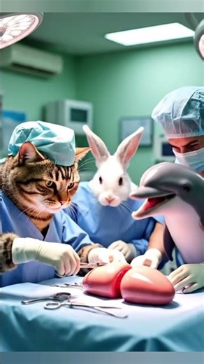 Cat rabbit and dolphin doctors performing a heart 🌹| #cartoon #animation #short #kids