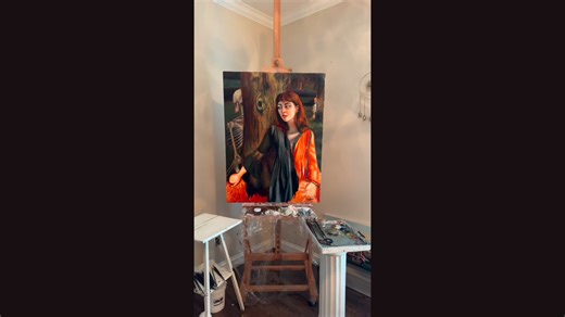 Sketching Process: Art Supplies, Sketches, and Painting