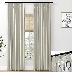 SHINELAND 8FT Bay Window Curtains 2 Panel Sets for Living Room 96 Inch Length,8 Foot FT Linen Pinch Pleated to 98 Inch Long Blackout Farmhouse Drop Cloth Curtains