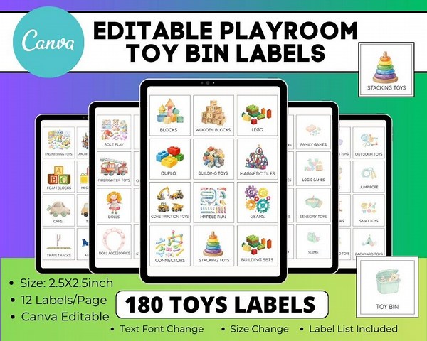 180 Canva Editable Toy Bin Label,playroom Organization Labels,kid Picture Storage Label,trofast Toy Bin Sticker,daycare Classroom Homeschool - Etsy