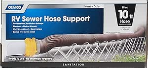 Camco Aluminum Sewer Hose Support, Supports Sewer Hoses Up to 10', Includes Strap Kit to Secure Your Hose in Place, Durable Construction, Lightweight Design, 40351