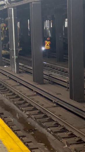 Mta Work train 🚂 working on tracks F train arriving at station