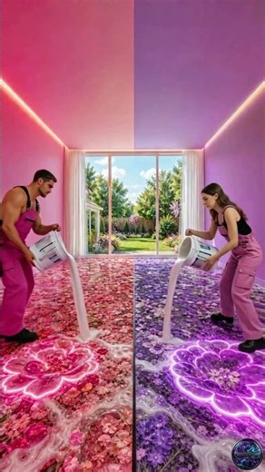 THIS DOUBLE FLOOR IS SO IMPRESSIVE😱🩷💜Pink & Purple Flower Sea Epoxy Luxury Floor💜🩷#epoxy #epoxyfloor