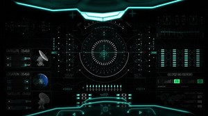 Digital display screen ship cockpit high technology hud motion background