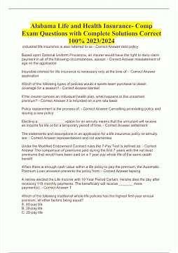 Alabama Life and Health Insurance Comp Exam Questions with Complete Solutions Correct 100 2023202432