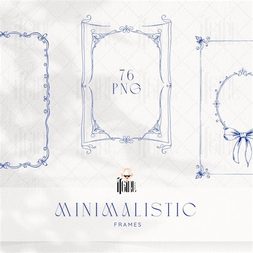 Hand Drawn Minimalist Blue Frames: Gentle Ink Sketch Wedding Ornate Borders PNG Clipart - Etsy