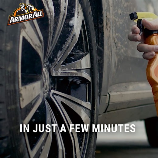 Rough roads? No problem! Armor All Wheel and Tire cleaner takes your wheels from grungy to gleaming in a flash. Blast through the brake dust and grime with ease, and let your tires shine like they mean it! #carcleaning #autodetailing #carcare #detailersofinstagram #detailingsupplies #cardetailing #armorall #LeatherCare #CarInterior | Armor All