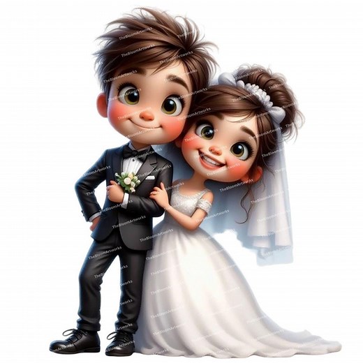 12 Wedding Couple Clipart, Cartoon Bride and Groom, Cute Couple Illustration, High Quality Pngs, Printable Art, Scrapbooking, Card Making - Etsy