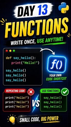 Day 13 Learning Python #Python #Functions #LearnPython #Coding #Programming