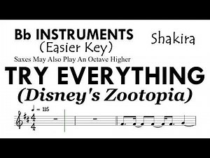 Try Everything Bb Instruments Easier Key Sheet Music Backing Track Partitura Shakira From Disney's