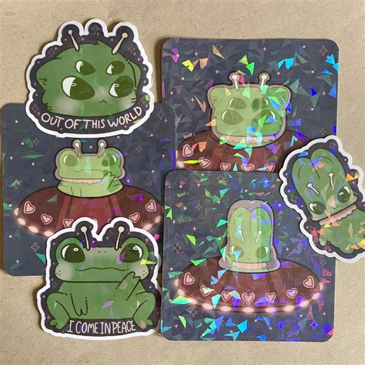 Alien Animals Mega Bundles | Holographic, Waterproof Vinyl Stickers   Matching Prints - Etsy
