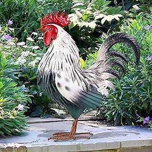Ratuor Rooster Garden Statue Sculpture Metal Chicken Yard Decor Outdoor Figurines Patio Backyard Decoration