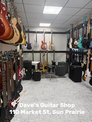 Discover Downtown Sun Prairie: Dave's Guitar Shop 🎸 Whether you’re a seasoned pro or just starting out, Dave’s Guitar Shop is the place to find the perfect fit for you and your musical endeavours! Not only do they sell guitars, but also the accessories like amps and pedals. Stop by and try out some instruments and get inspired! 🎶🥁 📍110 Market St. Sun Prairie #downtownsunprairie #guitarlife #shopsmallwi | Downtown Sun Prairie
