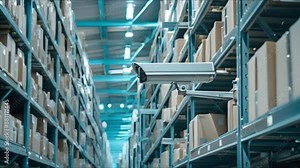 Surveillance cameras and security personnel protect valuable goods from threats ensuring operational continuity. Concept Security Monitoring, Surveillance Systems, Threat Detection, Loss Prevention Stock Video