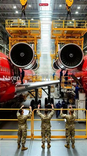 Massive jet engines ready for installation: Feel the #jetengine #turbofan #shorts #military #awesome