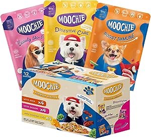 MOOCHIE Soft Wet Dog Food - Superfood Selection - Duck, Salmon & Chicken Liver Flavors - No Artificial Flavors or Preservative -12 x 2.5 oz Pouch