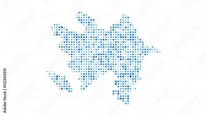 Azerbaijan dotted digital map. Map of Azerbaijan with pulsating colored circles. Shape of the country filled with blue disks. Powerful video.