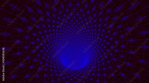 abstact network tunnel grid, 4K, blue and black seamless loop. Network cyber technology. Futuristic perspective grid background texture.