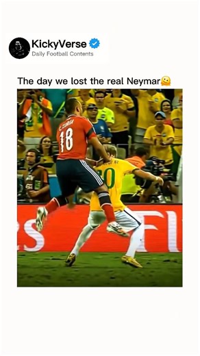 kicktheball on Instagram: "Neymar’s back injury, which struck during the 2014 World Cup quarter-final against Colombia, changed everything in a moment. A heavy challenge in the 88th minute left him with a fractured vertebra, instantly ruling him out of the tournament. What should have been the peak of his rise turned into weeks of pain, recovery, and heartbreak. That injury became a turning point in Neymar’s journey. It wasn’t just physical damage — it was the price of flair in a brutal game. Fr