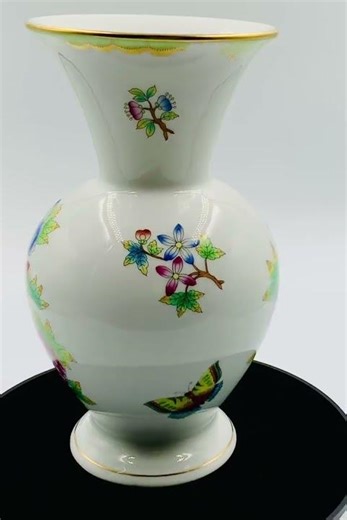 Authentic Herendi Hungary Victoria Vase | Hand-Painted Porcelain | Elegant Butterfly Design