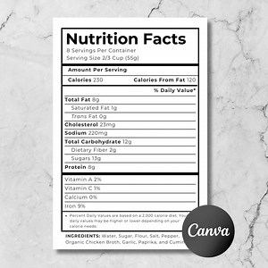 Nutrition Facts Label Template: Editable Canva Design (instant Download) - Etsy