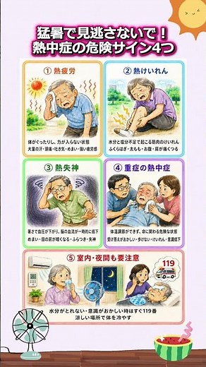 猛暑で見逃さないで！熱中症の危険サイン4つ #熱中症 #熱中症対策 #猛暑 #酷暑 #夏の健康#高齢者の健康