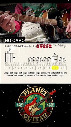 How to Play "JINGLE BELL ROCK" by Bobby Helms (No Capo) | Beginner Guitar Play-Along + Lyrics & TAB