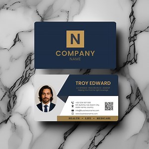 Insurance Agent Business Card Template: Navy & Gold Canva Design (3.5x2") - Etsy