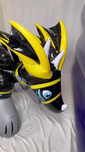 Testing a double layer PVC dragon suit with separate inflatable belly to lay on a cushion of air