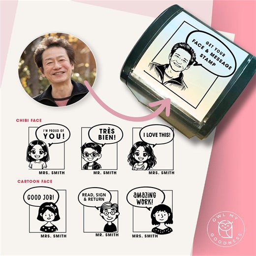 Message and Portrait Stamp: Cartoon or Chibi Face Stamp - Etsy