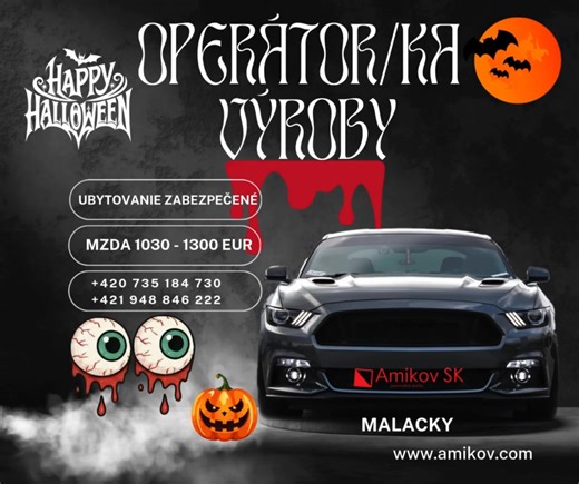 🔥 HĽADÁME OPERÁTORY DO VÝROBY! 🔥 🎃Chceš stabilnú prácu, férový zárobok 💰?🎃 🚗 Pridaj sa k nám ako OPERÁTOR/KA VÝROBY – MALACKY (automotive) 👉 Jednoduchá práca s kovovými dielmi 👉 3 zmeny (len 7,5 h denne, PO–PIA) 👉 Čisté, bezpečné prostredie a férový prístup 💪 Čo hľadáme: • šikovné ruky a zodpovednosť • fyzickú zdatnosť a chuť pracovať • skúsenosti z výroby výhodou, nie nutnosťou 🎁 Čo ponúkame: 💶 mzda od 1 030 € prémie bonusy 🏠 možnosť ubytovania 🍲 obed v závodnej jedálni len za 1 €