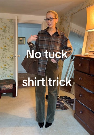 Button shirt hack basically the alternative to a French tuck? Cute little styling trick