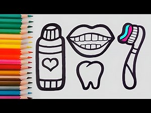 How to draw pictures about dental hygiene and fun coloring for kids