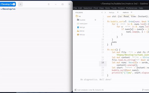 python、pypy3、node、go和rust冒泡排序耗时