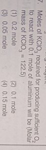 Moles of \mathrm { KClO } _ { 3 } required for producing suffic... | Filo