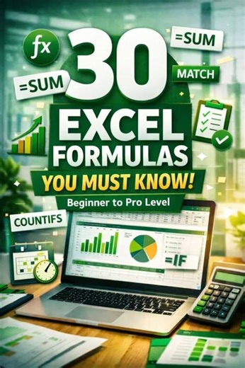30 Excel Formulas You Must Know! 📊 Beginner to Pro Level #Excel #Shorts #MSExcel