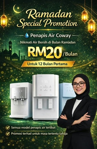 RAMADAN BIG SALE COWAY 👉 𝐊𝐥𝐢𝐤 𝐬𝐢𝐧𝐢 𝐛𝐮𝐭𝐚𝐧𝐠 𝐖𝐡𝐚𝐭𝐬𝐀𝐩𝐩 𝐝𝐢 𝐛𝐢𝐨 𝐮𝐧𝐭𝐮𝐤 𝐦𝐚𝐤𝐥𝐮𝐦𝐚𝐭 𝐥𝐚𝐧𝐣𝐮𝐭 Coway Langkawi - Agent Faziha 📌 3 Langkah Mudah 𝐏𝐢𝐥𝐢𝐡 ➝ 𝐎𝐫𝐝𝐞𝐫 ➝ 𝐏𝐚𝐬𝐚𝐧𝐠 ✅ Pemasangan & penghantaran PERCUMA. ✅ Bayaran bulanan mengikut model & promosi semasa ✅ Servis & penukaran penapis berkala ✅ Jaminan sepanjang tempoh kontrak 🎁 Hadiah menarik (tertakluk pada kempen semasa) Penghantaran & Pemasangan ke seluruh Malaysia #cowaylangkawi | Coway Langkawi