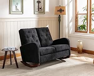 SZLIZCCC Accent Loveseat Chair, Oversized Upholstered Rocking Chair, Baby Nursery 2-Person Rocking Chair (Black)