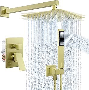 KES Gold Shower Faucet Set, Shower System 10 Inches Rain Shower Head with Handheld, Shower Faucets Sets Complete Pressure Balance (cUPC Certified Shower Valve Included), XB6230F18-BZ