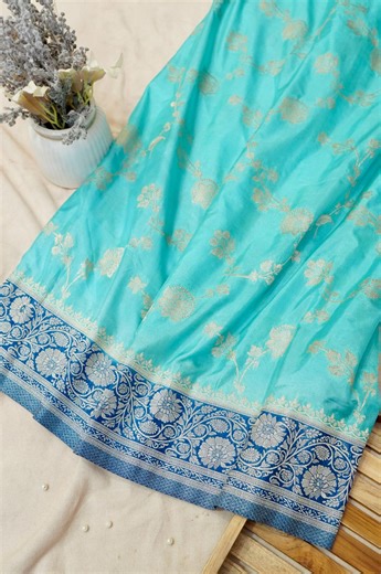 Light Blue Crepe Chiffon Saree With Dark Blue Border | Fall - Pico Ready - Etsy