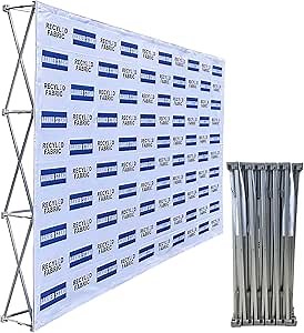 UPGRADE 8x10ft Portable Aluminum Tension Fabric Pop Up Display Stand for Trade Show Backdrop Booth Display Stand，Carrying Bag with two wheels（frame only）