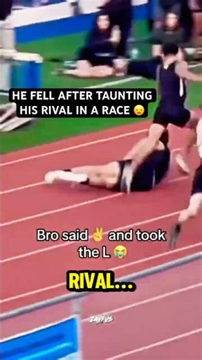 Track runner falls after taunting with peace sign humbled #track #trackandfield #100m #race #sports