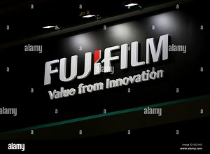 Tokyo. 13th Feb, 2015. Fujifilm's logo is pictured at the company's booth at the CP 2015 (Camera and Imaging Show) in Yokohama, south of Tokyo, February 13, 2015. The show for latest photography and video equipments will run until February 15. © Takeshi Sumikura/AFLO/Alamy Live News Stock Photo - Alamy