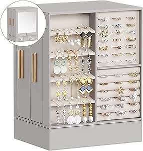Lifewit Jewelry Box 360° Rotating, Large Adjustable Angle Mirror, Jewelry Storage Case with 6 Drawers, Open Design, Jewelry Organizer for Ring Necklace Earring Bracelet, Great Gift, Light Gray