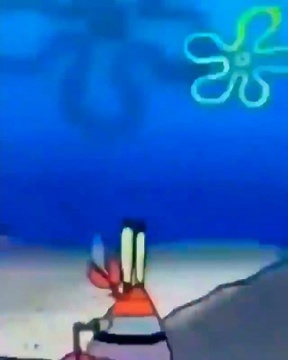 Mr Krabs runs to the chum bucket and explodes