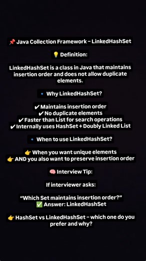 java interview prep on Instagram: "👉 HashSet vs LinkedHashSet – which one do you prefer and why? #java #collection #interview #linkedhashset #newpost"