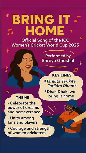 🏏 Bring It Home – Official Song | ICC Women’s Cricket World Cup 2025 | Shreya Ghoshal Anthem