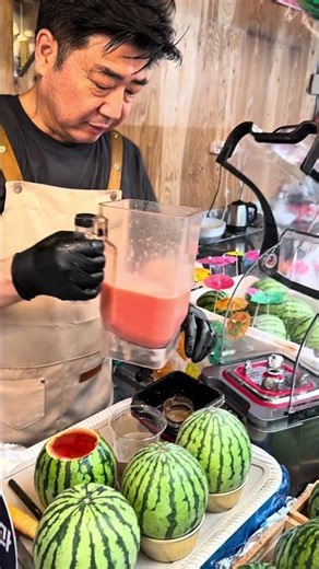 Fresh Watermelon Juice Made Inside a Real Watermelon 🍉 | Korean Street Food | Summer Refreshment 😍