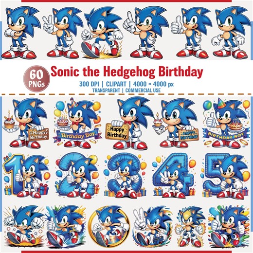 Sonic the Hedgehog Birthday PNG Clipart Bundle for Party Decorations - Etsy